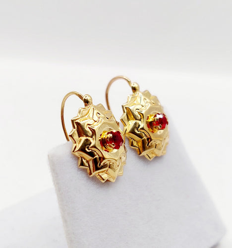Dormeuses antique or rose 18k étoile et pierres rouges (circa 1900) 58 Facettes A05839
