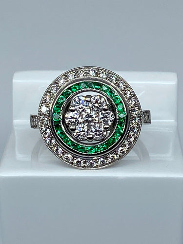 Bague style Art Déco Diamants Emeraudes