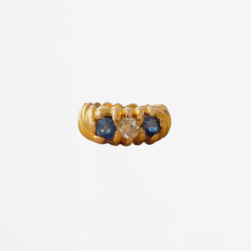 Bague jonc or jaune saphirs et diamant