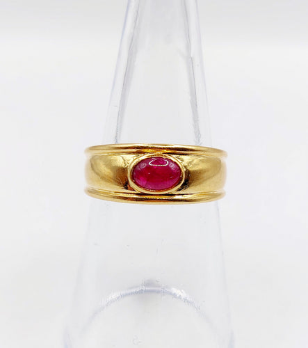 Bague jonc vintage Art Déco or jaune, cabochon de rubis 58 Facettes A06209