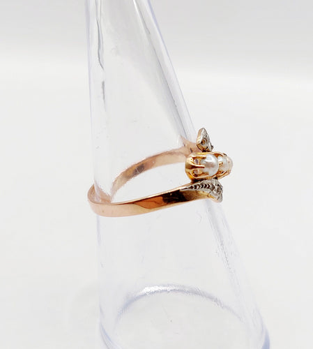 Bague 52.5 Bague antique perles et diamants taille rose en or rose 18k art nouveau 58 Facettes A06321