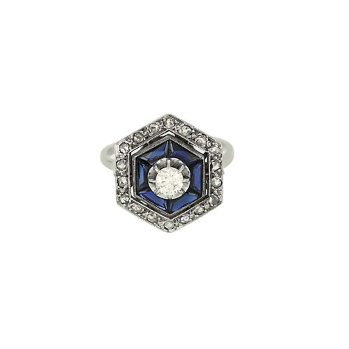 Bague 54,5 Bague Art déco en platine et or blanc, diamants et saphirs 58 Facettes 250356