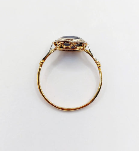 Bague 59 Bague art déco or jaune, saphir synthétique et diamants 58 Facettes B01002
