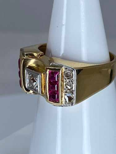 Bague 58 Bague Tank diamants & rubis synthétiques 58 Facettes