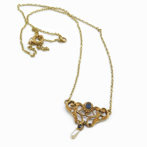 Collier Collier en or rose, saphir et perle 58 Facettes
