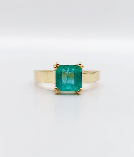 Bague 52.5 Bague solitaire Art déco en or 18k et émeraude 1,20 carat vintage 58 Facettes A06510