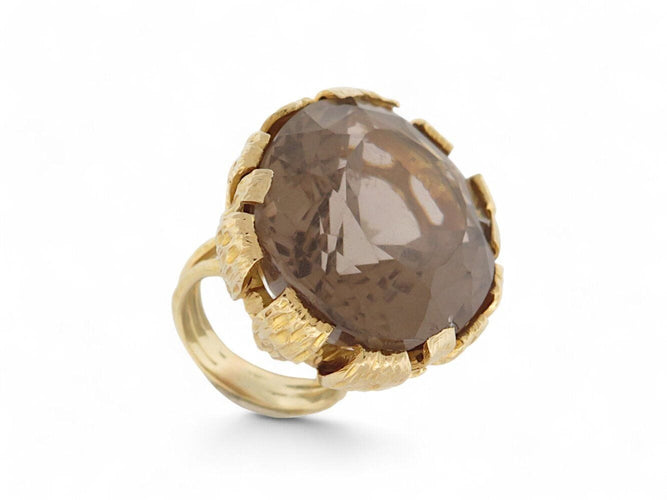 Bague 52 bague cocktail sertie pierre quartz fume t52 en or jaune 14k 31.7gr 58 Facettes 270125