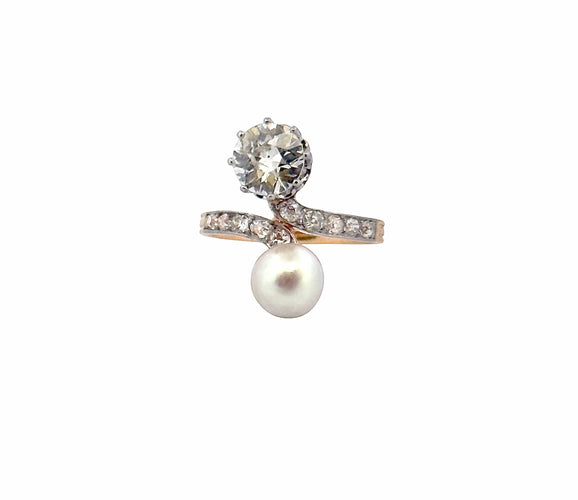 Bague Bague ancienne en or et platine, diamants et perle 58 Facettes