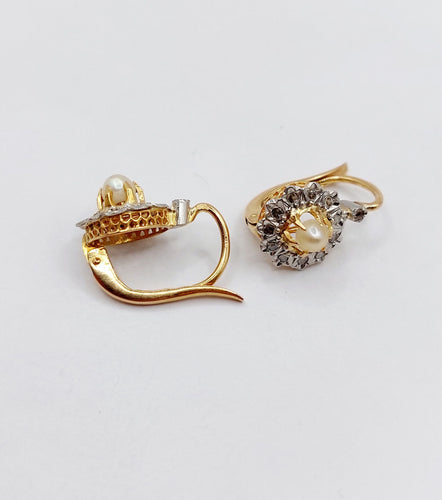 Dormeuses marguerite antique or 18k perle et diamants taille roses (circa 1900)