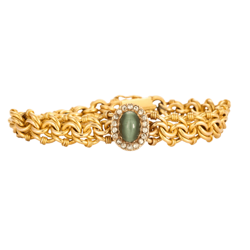 Bracelet Bracelet or jaune, quartz oeil de chat et diamants 58 Facettes DIN0056
