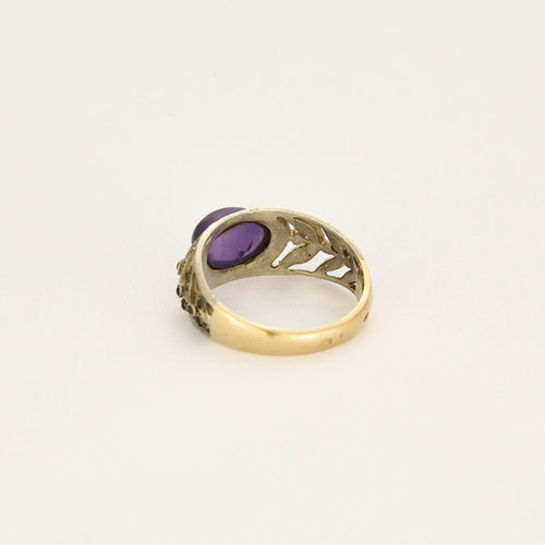 Bague 54 Bague bandeau en or jaune doublé d'argent, améthyste et roses diamantés 58 Facettes PER1669