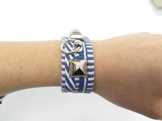 HERMES rival caval bracelet collier de chien cuir barenia toile rare