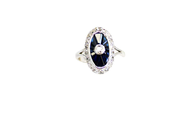 Bague 51 Bague Art Déco or blanc, diamants, saphirs 58 Facettes 250137