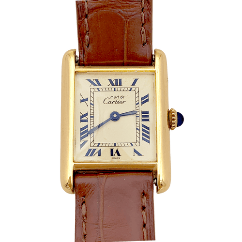 Montre Montre Cartier "Tank Must" argent plaqué or, cuir. 58 Facettes 34561