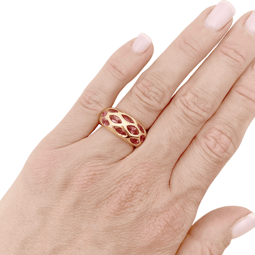 Bague 51 Bague jonc bombé, or jaune, tourmalines roses. 58 Facettes 34650
