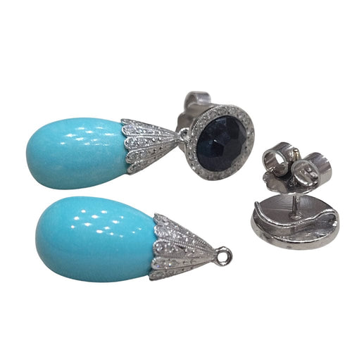 Boucles d'oreilles Boucles d'oreilles en or blanc 18 carats serties de saphirs, de turquoises et de diamants 58 Facettes PE173PE174