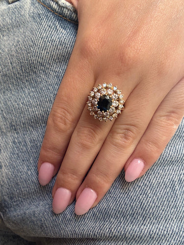 Bague 54 Bague - Or jaune saphir et diamants 58 Facettes 1051