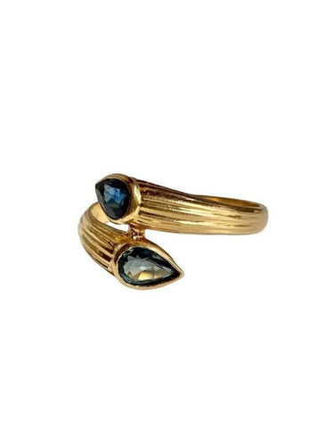 Bague 55 Bague Toi & Moi, en or jaune 18k composée de deux saphirs 58 Facettes