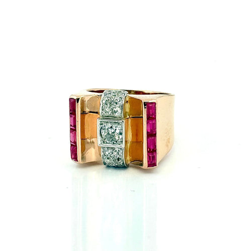 Bague 53 Bague tank en or 18 carats diamants et rubis 58 Facettes