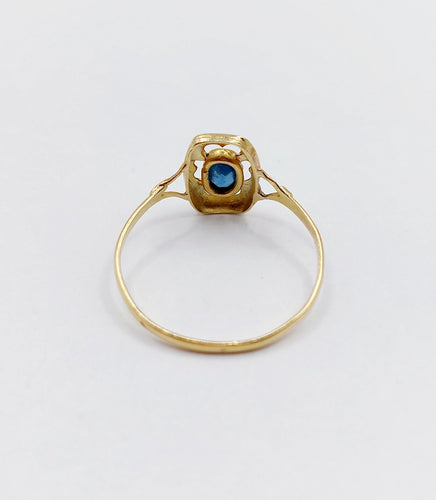 Bague 56 Bague Art Déco or monture géométrique et pierre bleue (circa 1930) 58 Facettes A06281