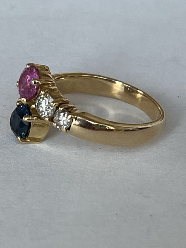 Bague 58.5 Bague Toi & Moi Or Jaune Saphir Rubis Diamants 58 Facettes LOT 6292