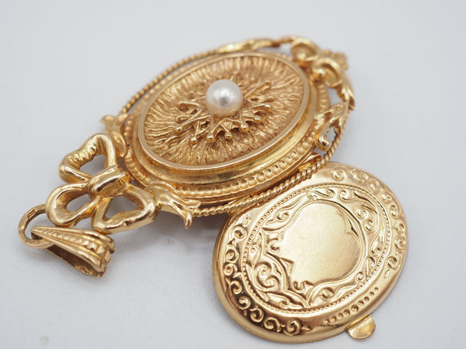 Pendentif Porte photo or 18k perle fine 58 Facettes