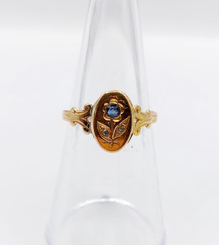 Bague 52.5 Bague art nouveau or rose fleur, saphir et diamants 58 Facettes A05529