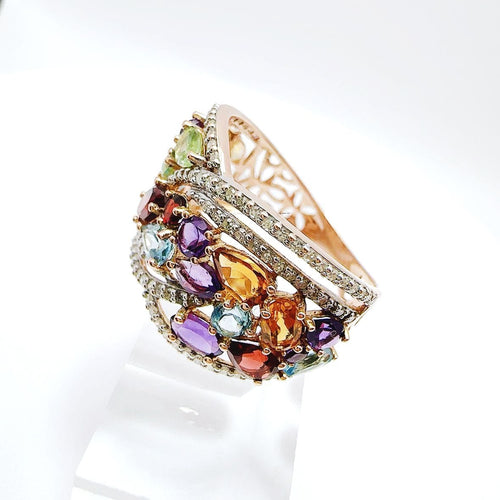 Bague 59 Bague en or rose, style Tutti Frutti, ornée de diverses pierres précieuses 58 Facettes 50348