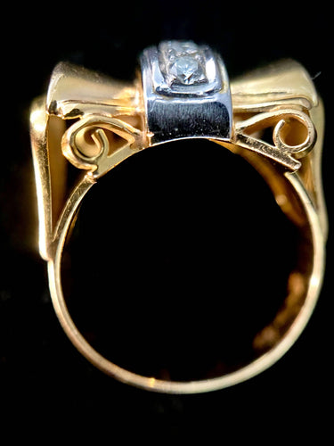 Bague 55 Bague modèle Tank d'époque 1940/50 deux ors diamants 58 Facettes