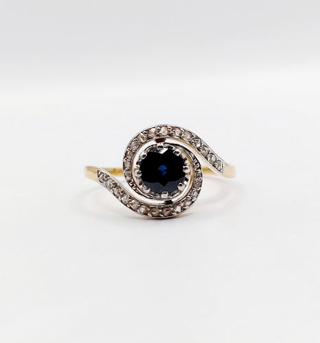 Bague 59 Bague tourbillon or jaune, saphir et diamants taille rose (circa 1900) 58 Facettes A05937