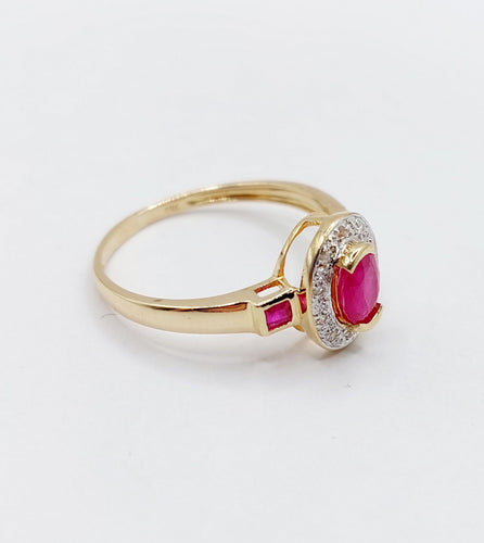 Bague 55 Bague pompadour vintage or jaune, rubis, diamants et de rubis carrés 58 Facettes A05077