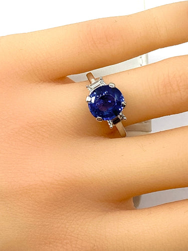 Bague 54 Bague en or blanc, superbe saphir 3,58 carats Ceylan non chauffé 58 Facettes AB385