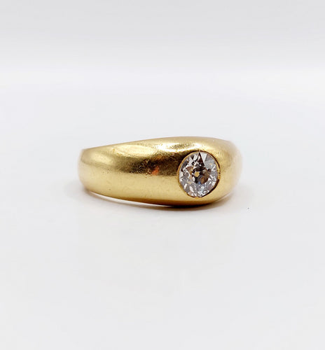 Bague 50 Bague jonc dôme or jaune 18k diamant taille ancienne 0,40 carat 58 Facettes A06197