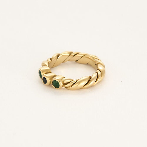 Bague 50 Bague en Or jaune tressé, saphir et émeraudes 58 Facettes BIA1201X4