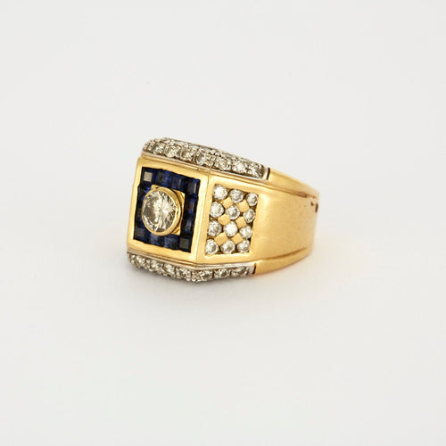 Bague 62 Chevalière Or jaune et Blanc 58 Facettes LP454/12