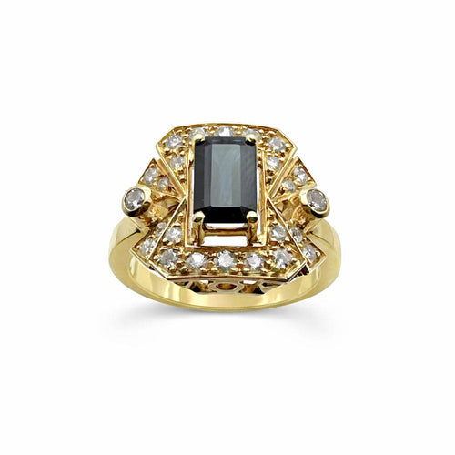 Bague 53 Bague Art Déco en or jaune avec diamants et saphir central 58 Facettes 50391