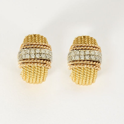Boucles d'oreilles Paire de boucles d'oreilles trois or tressée et diamants 58 Facettes LIS20992