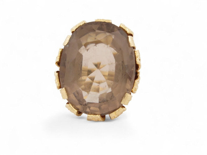 Bague 52 bague cocktail sertie pierre quartz fume t52 en or jaune 14k 31.7gr 58 Facettes 270125