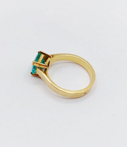 Bague 52.5 Bague solitaire Art déco en or 18k et émeraude 1,20 carat vintage 58 Facettes A06510