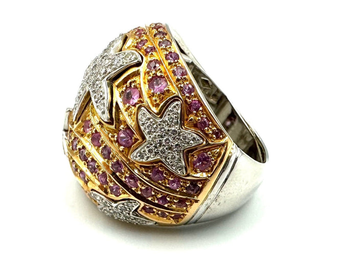 Bague 52 AUDEMARS PIGUET. Bague 2 ors 18K, saphirs roses et diamants 58 Facettes
