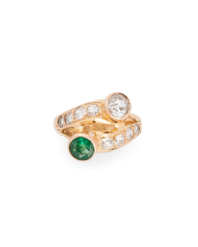Bague 50 Bague toi et moi, or jaune, émeraude et diamants 58 Facettes