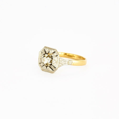 Bague 53 Bague Art Déco or jaune et blanc avec diamants 58 Facettes