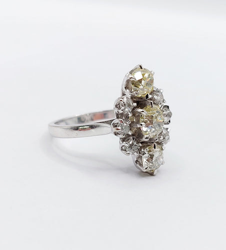 Bague 51 Bague marquise art déco or blanc, diamant jaune et diamant blanc 58 Facettes A05663