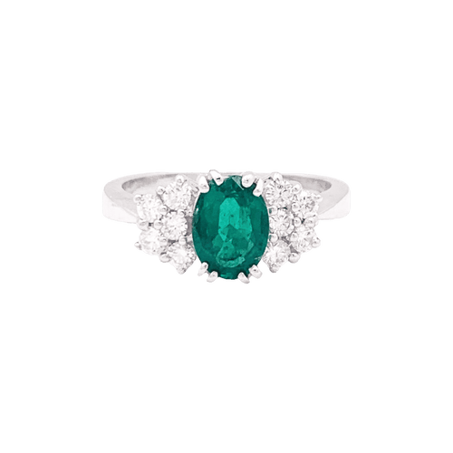 Bague 53 Bague en or blanc sertie d'une émeraude et de diamants. 58 Facettes 34747
