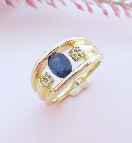 Bague 54 Bague Saphir - Diamants Or Jaune 18 K 58 Facettes AA 1659