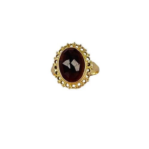 Bague Bague en or jaune avec grenat ovale facetté de 2,5 carats 58 Facettes 2501001