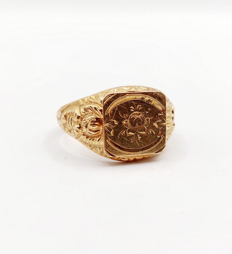 Bague 59 Bague chevalière victorienne fleur ciselée en or rose 18k (circa 1890) 58 Facettes A06408