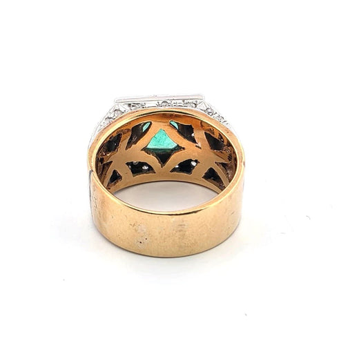 Bague 55 Bague en or jaune avec émeraude et diamants 58 Facettes