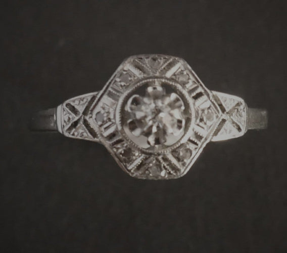 Bague 57 Bague Art Déco Diamants Platine Et Or Blanc 58 Facettes