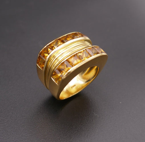 Bague 53 Fred, Bague Signée Ornée De Citrines, Or Jaune 18 Carats. 58 Facettes C73-03
